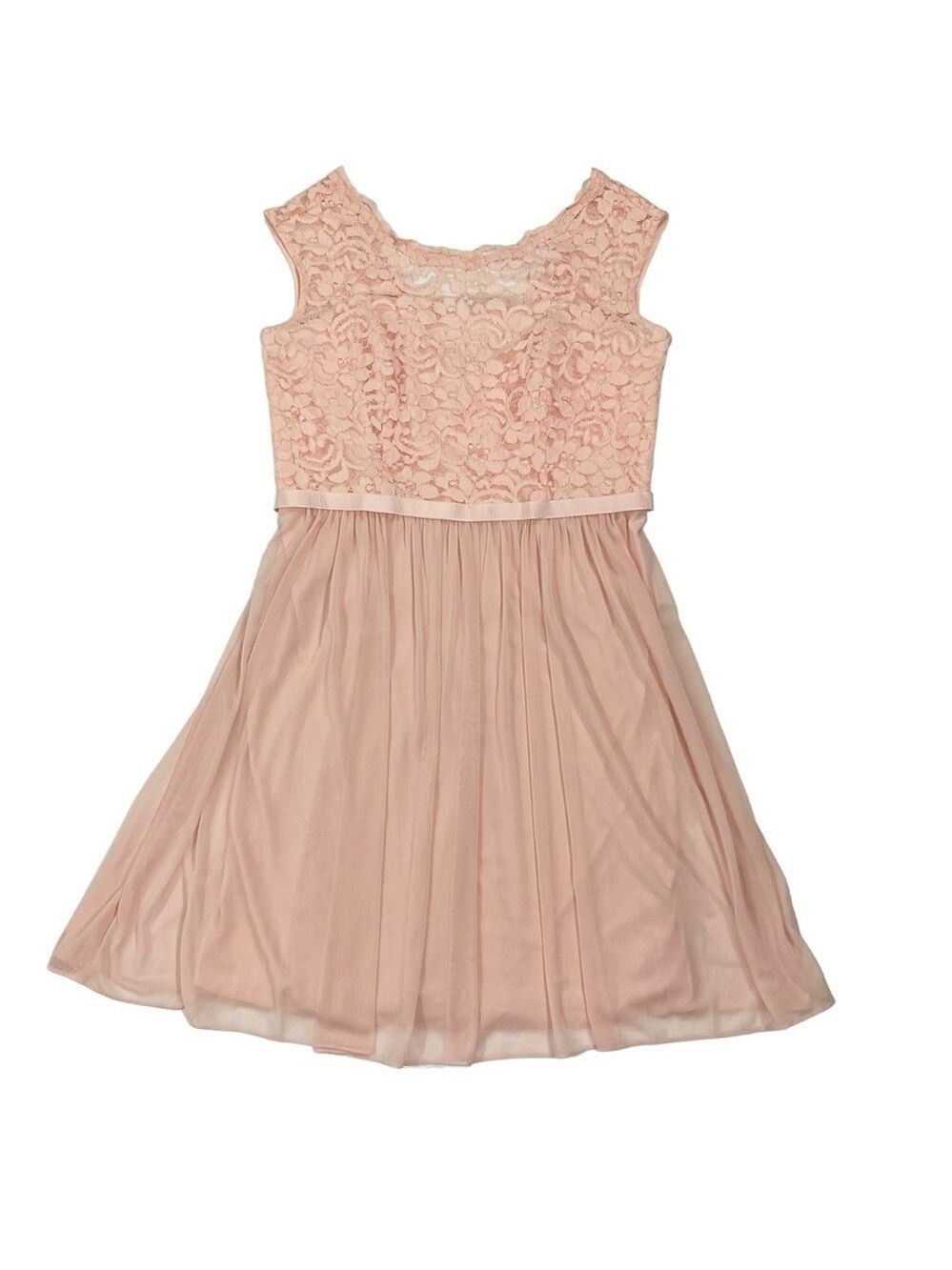 David’s Bridal Light Pink Petal Lace Bodice Dress Size 12 Short Cap Sleeve